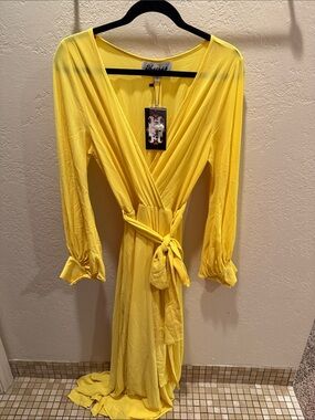 Meghan LA Bright Yellow Wrap-Style Dress